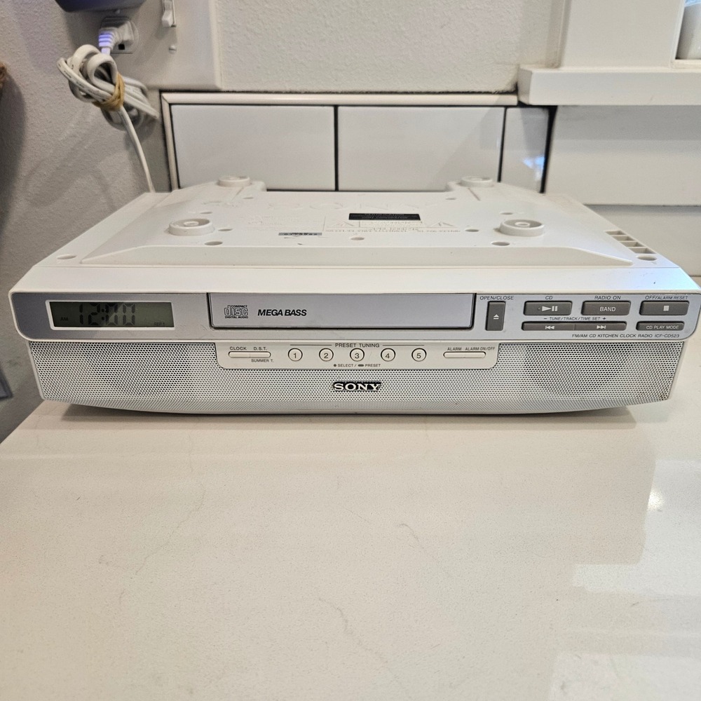 Sony ICF-CD523 Under Cabinet Kitchen Radio CD Player Mega Bass White AM FM Tuner